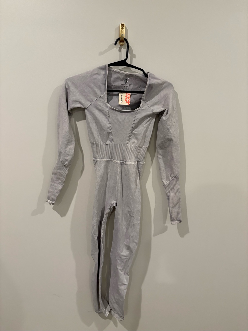 NWT Free People Movement Light Gray Seamless Long-Sleeve Jumpsuit